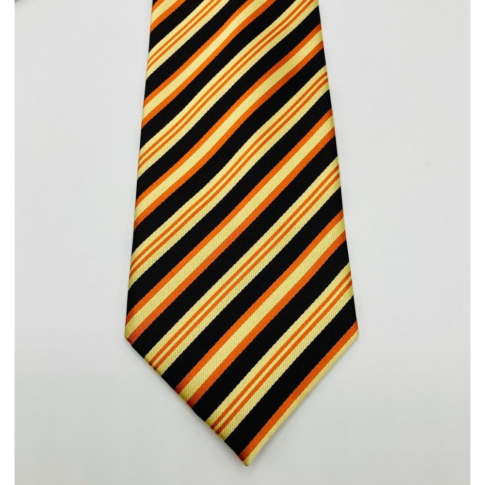 ERMENEGILDO ZEGNA Orange Brown White Gold Stripes Silk Tie Made In Italy